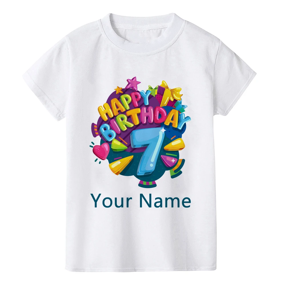 Personalised Boy Birthday Number Name Cartoon T Shirt Number 1 2 3 4 5 6 7 8 9 Graphic Kids Clothes Children Birthday T-shirts