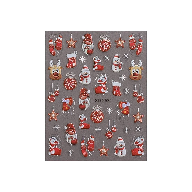 5D Embossed Christmas Nail Stickers Christmas Tree, Snowflakes, Elk, Snowman Nail Decal Autumn Winter Nail Supplies Decoration