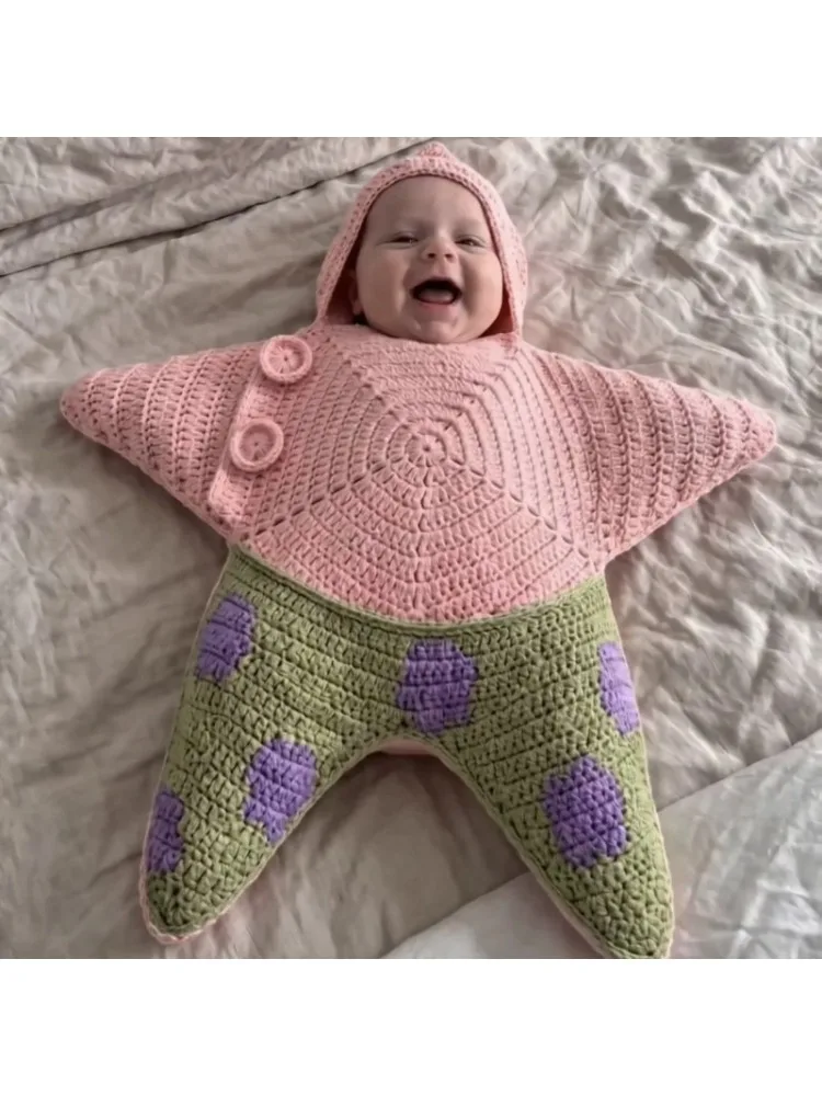 Neuer Herbst-Winter-Baby-COS-Stern-Baby-Strampler, niedlicher Cartoon-Overall, handgehäkeltes Garn, gestrickter Seestern-Jumpsuit, Babykleidung 2026