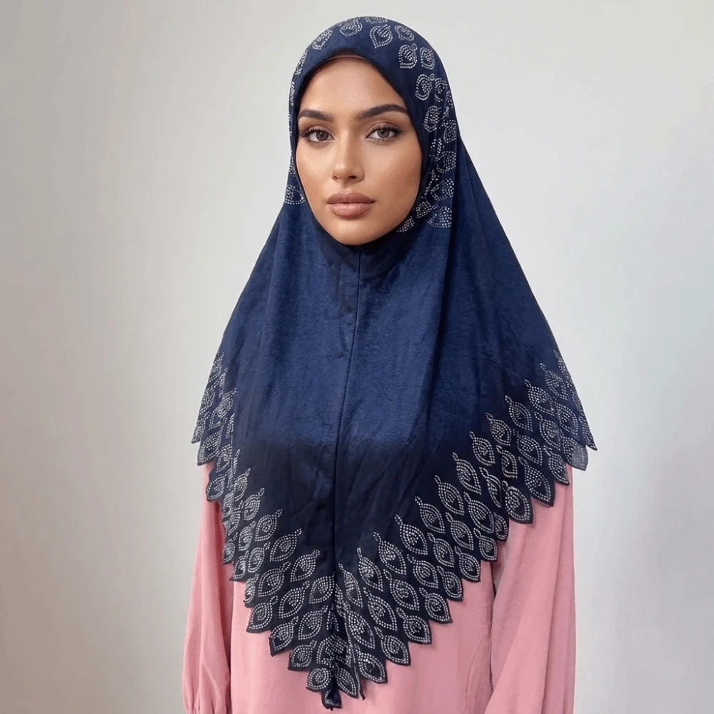 

Rhinestone Eid Al-Fitr Long Turban Breathable Solid Color Arab Lady Headscarf Multiple Colors Adjustable Hijab Head Wrap Ethnic