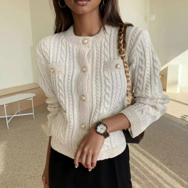 

Осень/зима, корейский кардиган с круглым вырезом, свитер, верхняя одежда, элегантные вязаные куртки с длинными рукавами, свободные повседневные офисные пальто