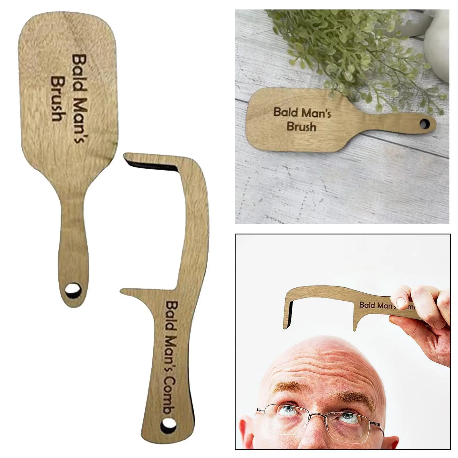 Bald Man's Comb and Brush Wooden for Men's Hair Loss Funny Bald Man Comb