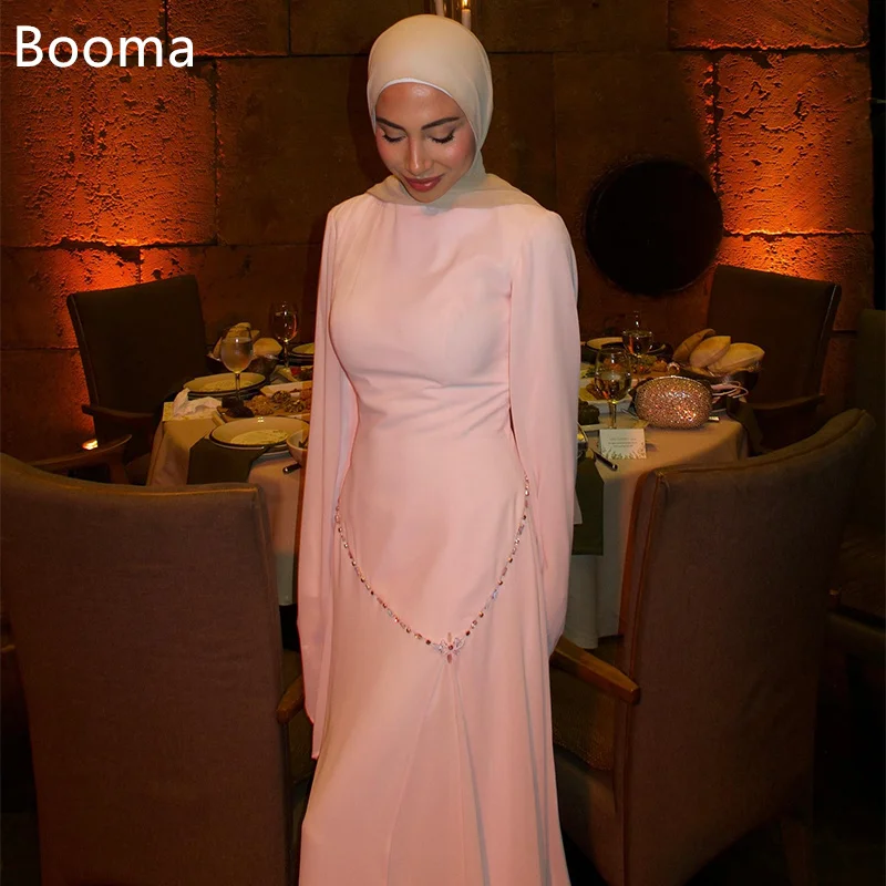 

Booma A-Line Simple Long Crystal Evening Dresses O-Neck Pink Formal Dresses for Women Elegant Prom Gowns Custom Made 2025