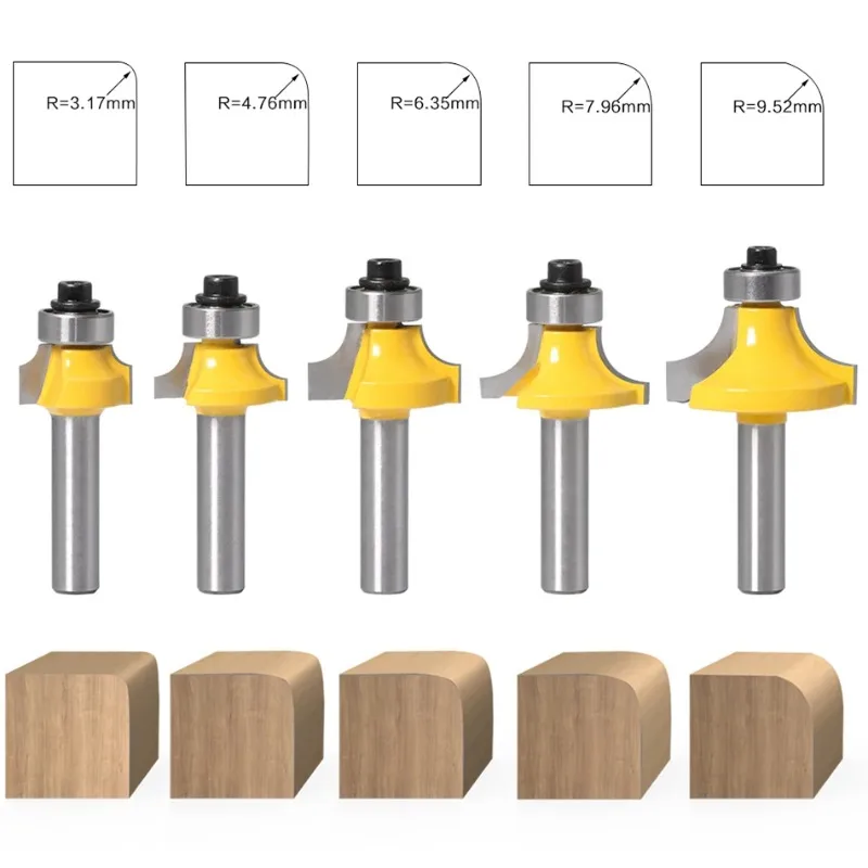 

1/5Pcs 8mm Shank Fillet Cutter Chamfering Router Bit Tungsten Alloy Fillet Router Bit Woodworking Trimming Machine Router Bits