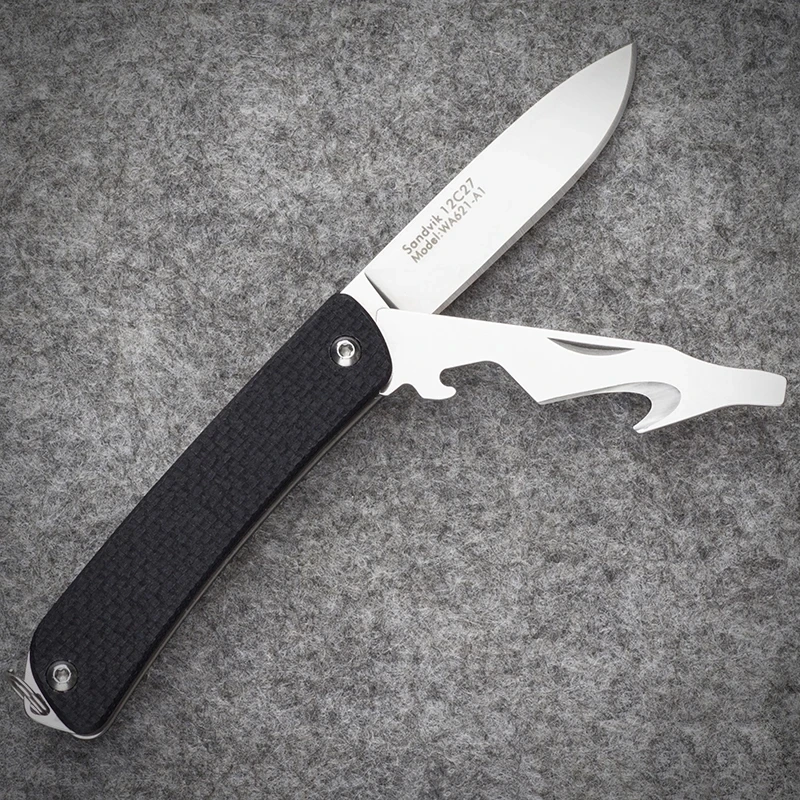 

SRM WA621 Multi Functional Mini Pocket Knife 12c27 Steel with Bottle Opener Belt Cutter for Camping Emergency Survival NO LOCK