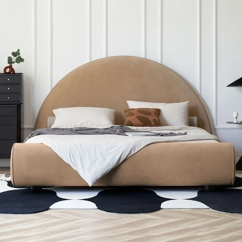 

Nordic simple velvet doublemaster bedroom princess bed semi-circular wabi sandy wind solid wood soft bed 1.8m
