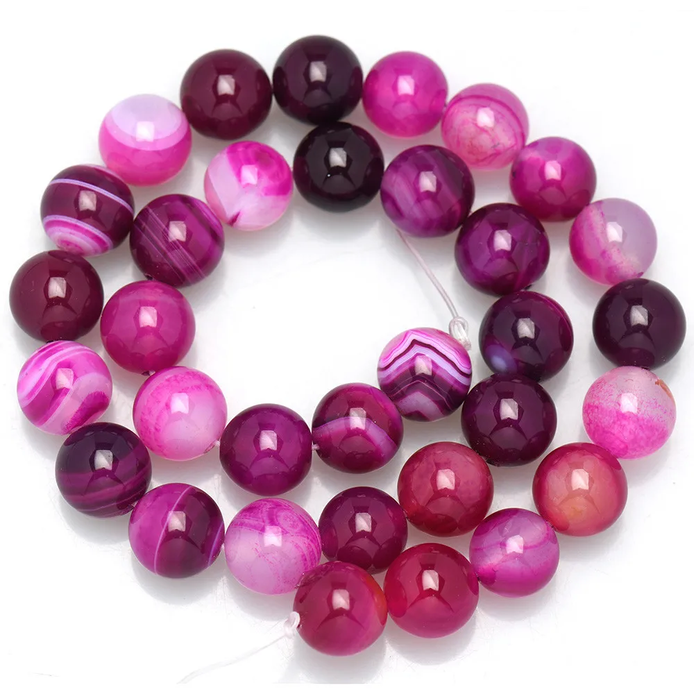 

Natural 6/8/10MM Pink Striped Agate Round Gemstone Loose Beads 15"