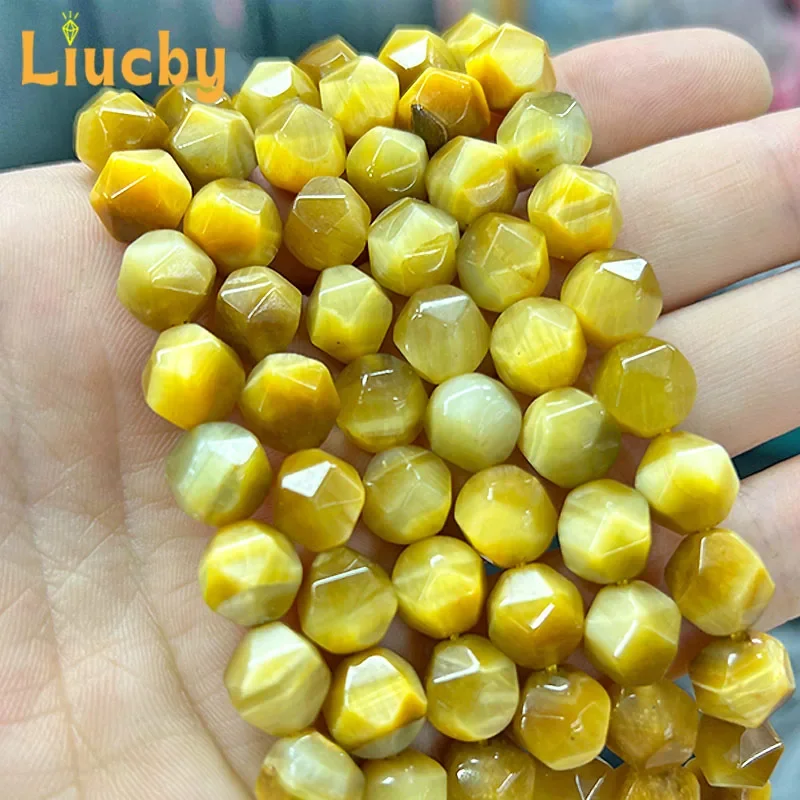 Naturstein facettierte goldene Tigerauge-Achatperlen für Schmuckherstellung, DIY-Ohrringe, Armbänder, Accessoires, 15" Großhandel 6/8/10/MM – Detail 4