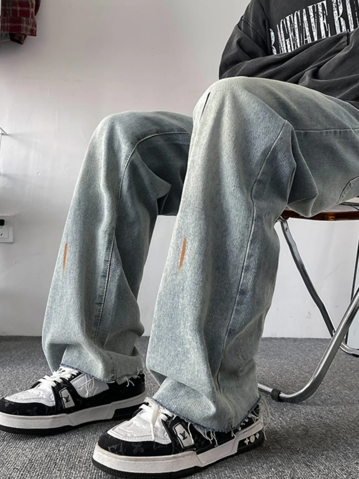 

Waed Vintage Men's Jeans Spring Autumn Loose Straight Leg Retro Trousers Trendy American Retro High Street Wide Leg Pants