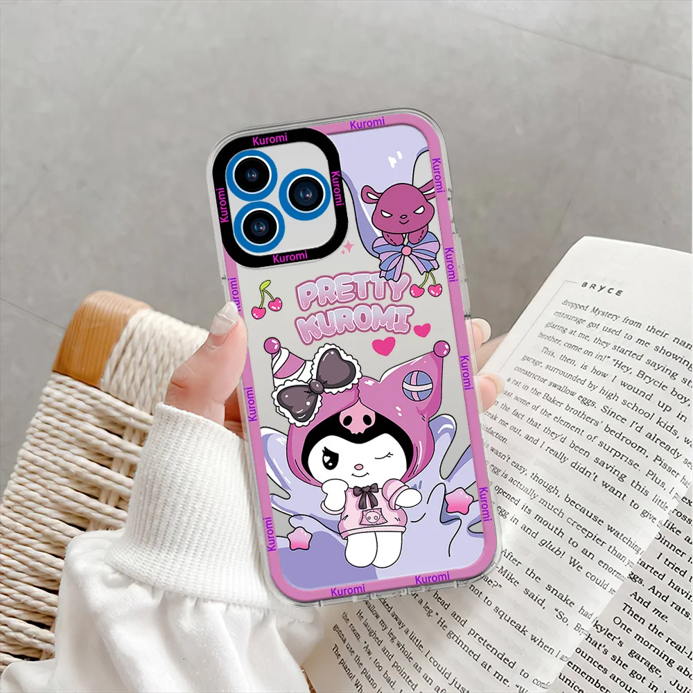 MINISO Cute Kuromi Losto Phone Case for iPhone 12 11 13 14 15 16 Max Pro Plus Transparent Bezel Shell