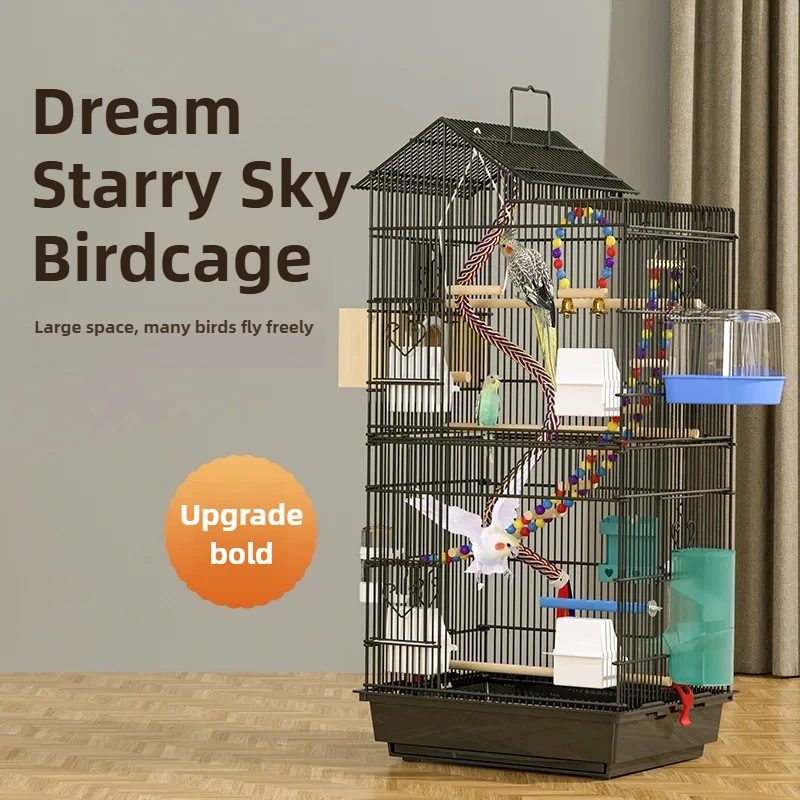

Vibes Large Luxury Bird Cage with Accessories Kit Made of Low Carbon Steel Wire for Parrot Starling Tiger Skin Birds Breeding