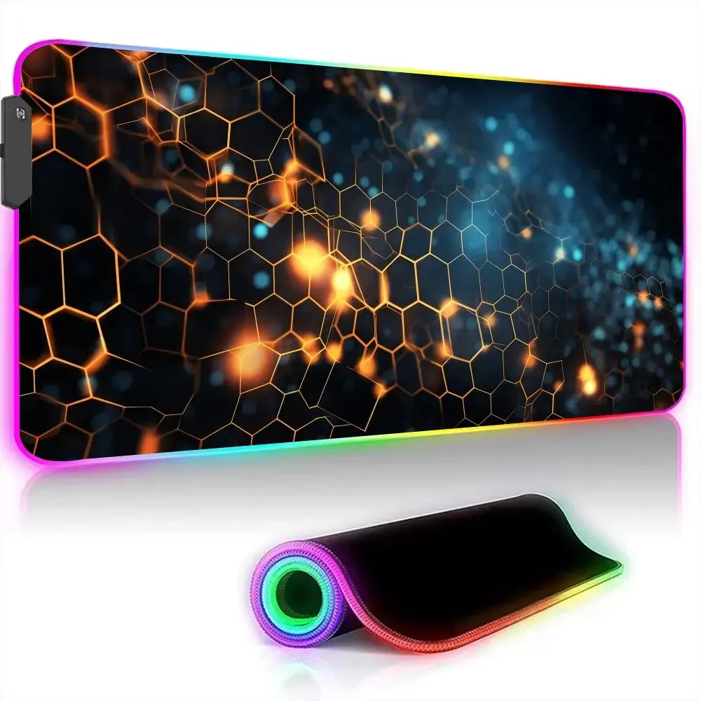 RGB Hexagon Mousepads Geometry Mousepad Large Gaming Desk Mat Luminous Mouse Pad LED Colorful Mouse Mat Backlit Keyboard Mats