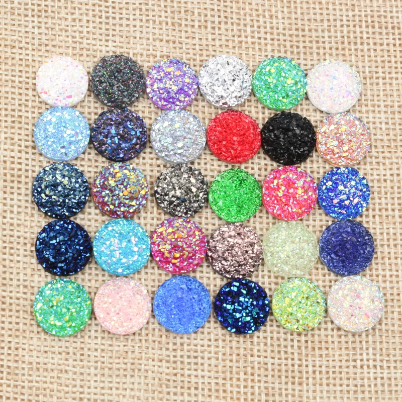 Fashion 40pcs 8mm 10mm 12mm  Mix Colors Druzy Natural Stone Convex Flat back Resin Cabochons Jewelry Accessories Supplies