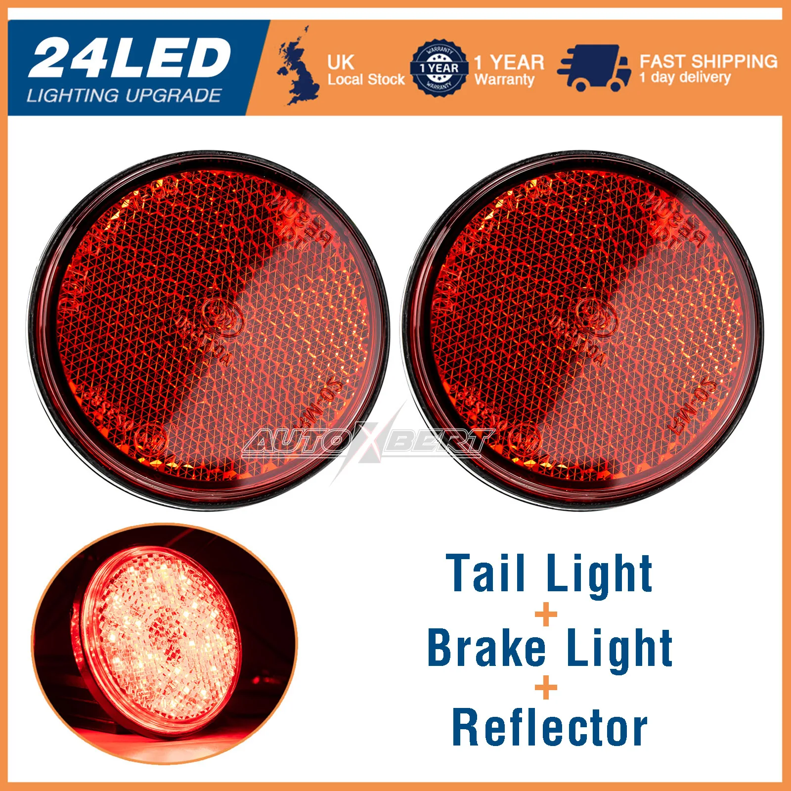 2x LED 12V Brake Stop Light Tail Driving Round Taillight Red Reflector ATV Off Road Motorcycle Signal Lamp Accessories Car Light