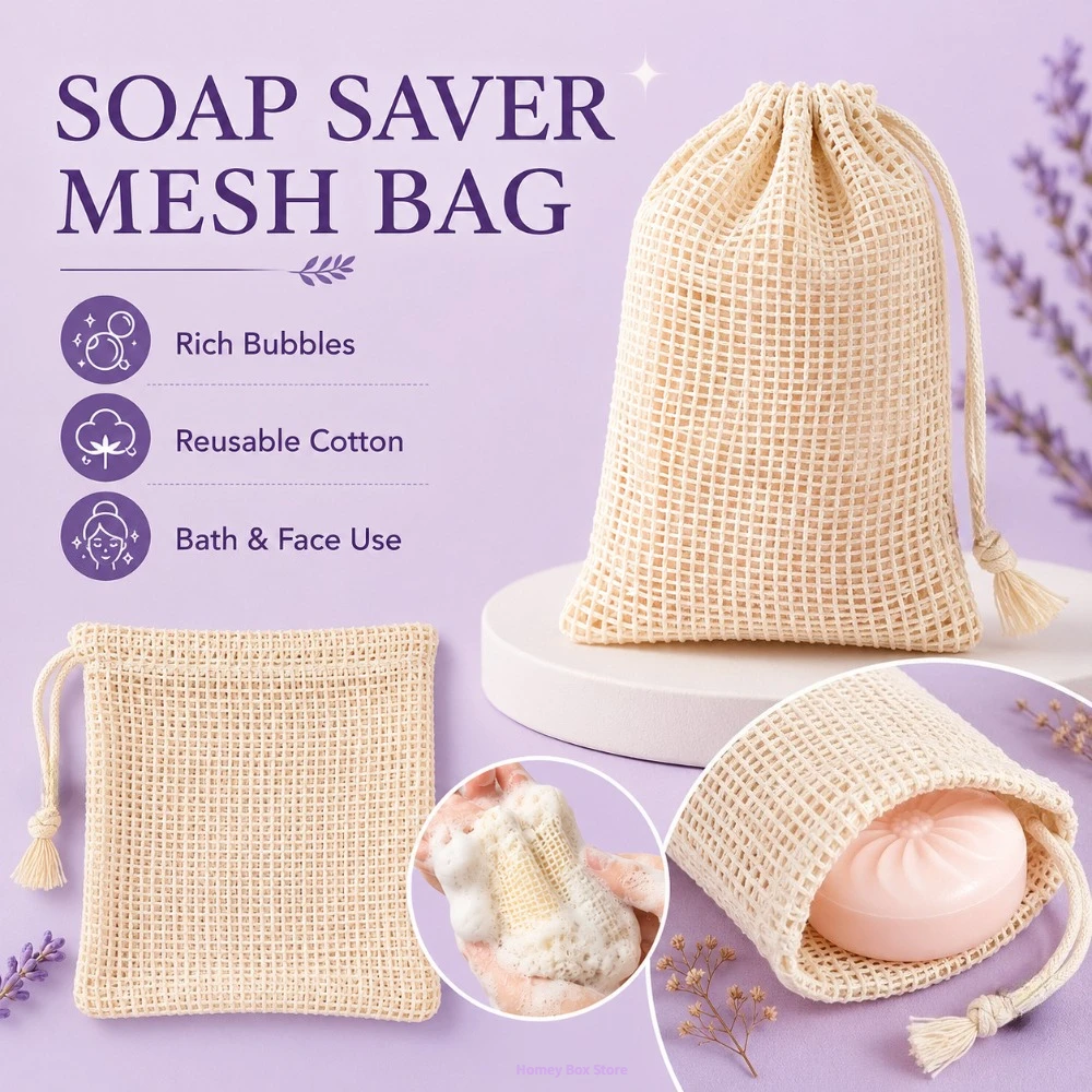 Sac de rangement en coton respirant pour savon, support en maille, crée une mousse abondante pour un usage quotidien dans la salle de bain domestique, 1/3/5 pièces