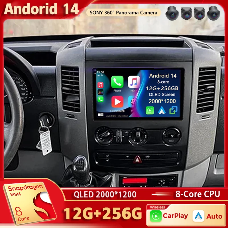 Android 14 For Benz Sprinter Volkswagen Crafter 2006 - 2016 2K QLED Android Car Radio Multimedia Video Player GPS stereo CarPlay