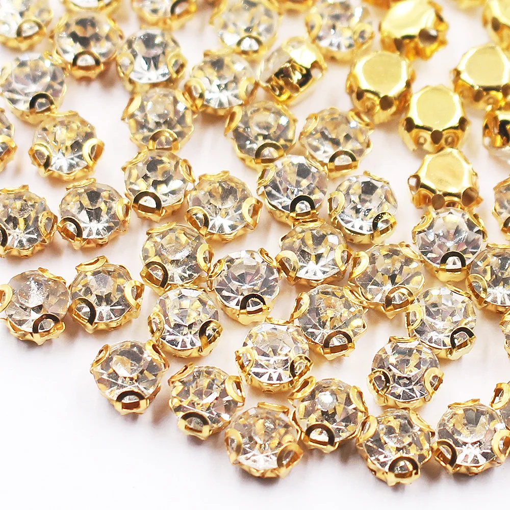 3D Claw Sewing Rhinestones Gold Base Flatback Crystals Glass Strass Garment Dress Beads Non Hotfix Rhinestones For Clothes Gems