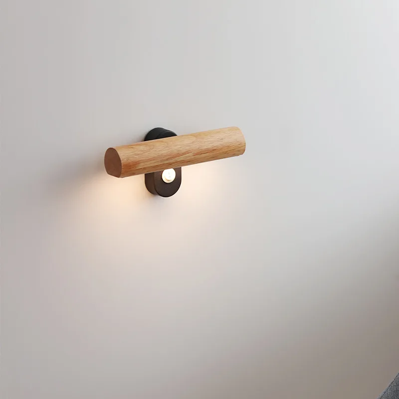Japanese Style Bedside Log Wooden Reading LED Wall Lamp Indoor Staircase Adjustable Wood Sconce with Switch for Bedroom