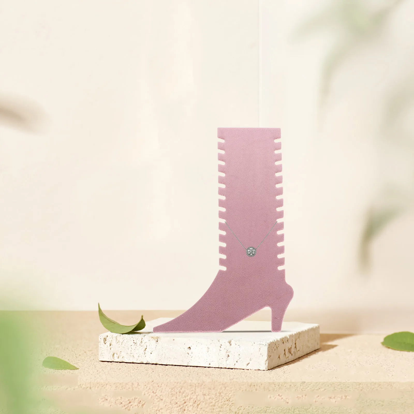 

Stylish Foldable Jewelry Display Stand in Pink Lint Material for Necklaces Chains Anklets Ideal for Vendor Stores Photo Studio