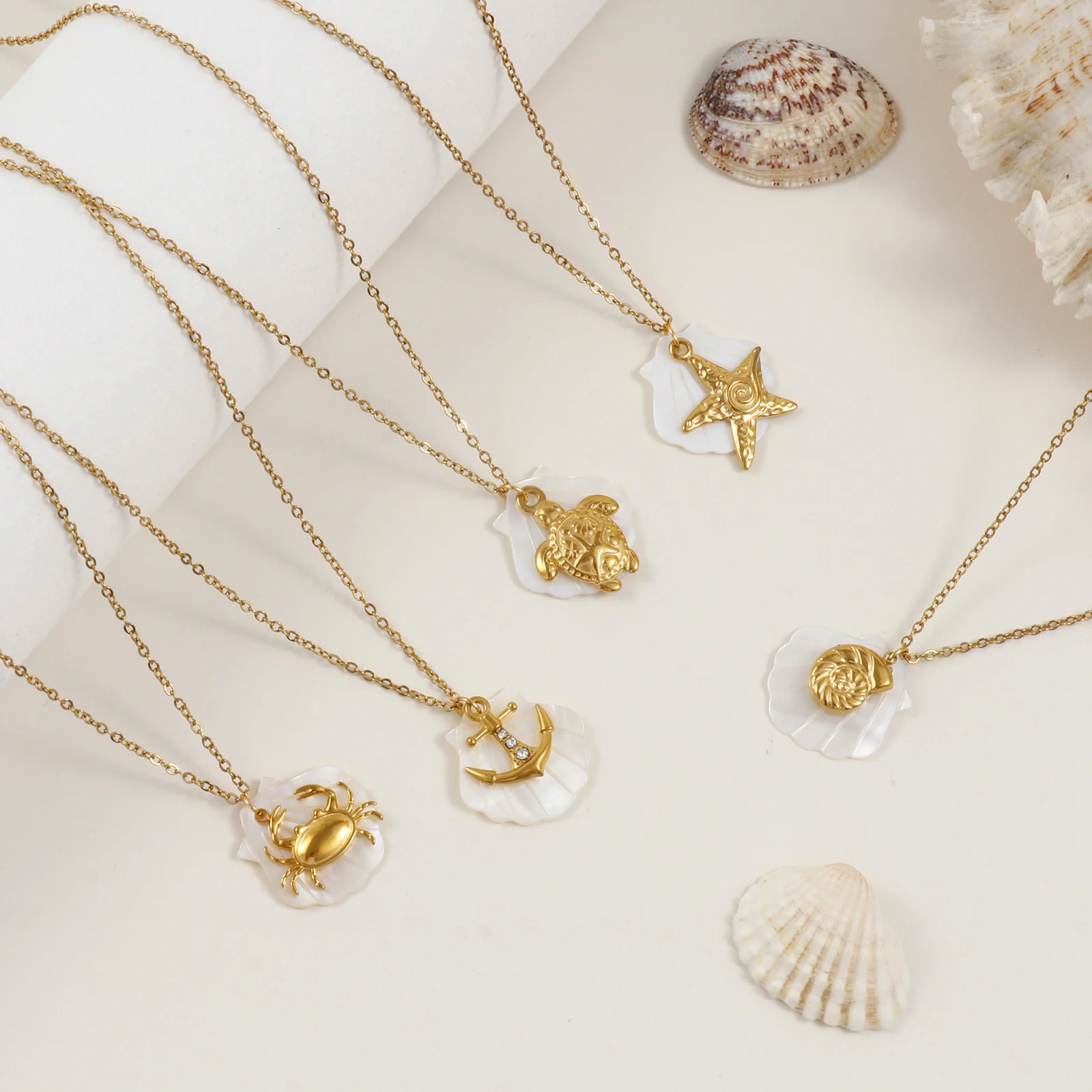 1 Piece Ocean Pendant Necklace 18K Real Gold Plated 304 Stainless Steel Crab Starfish Turtle Shell Jewelry For Women Gift 45cm