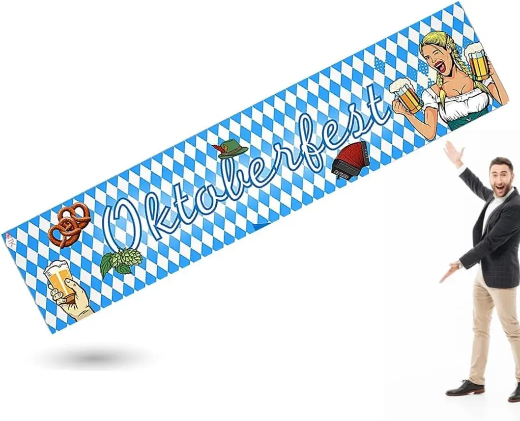 Banner voor Oktoberfest 40x150 cm XXL Blauw en Wit, Beierse hangdecoratie, Bierfestdecoratie, Feest, Accessoires