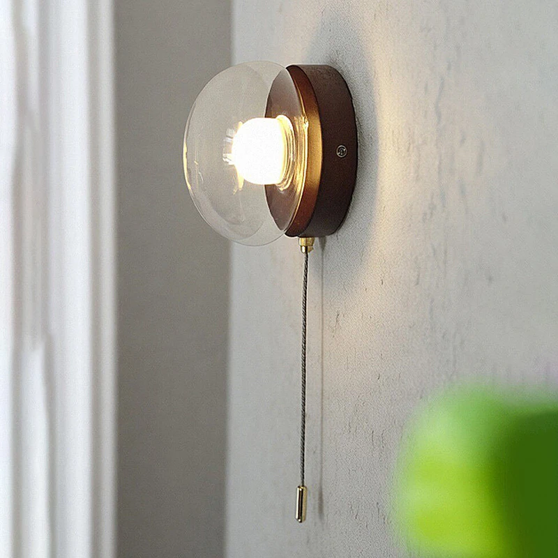 Retro Round Bauhaus LED Wall Lamp Zipper Switch Living Room Modern Home Decoration Sofa Corner Bedroom Bedside Corridor Lights