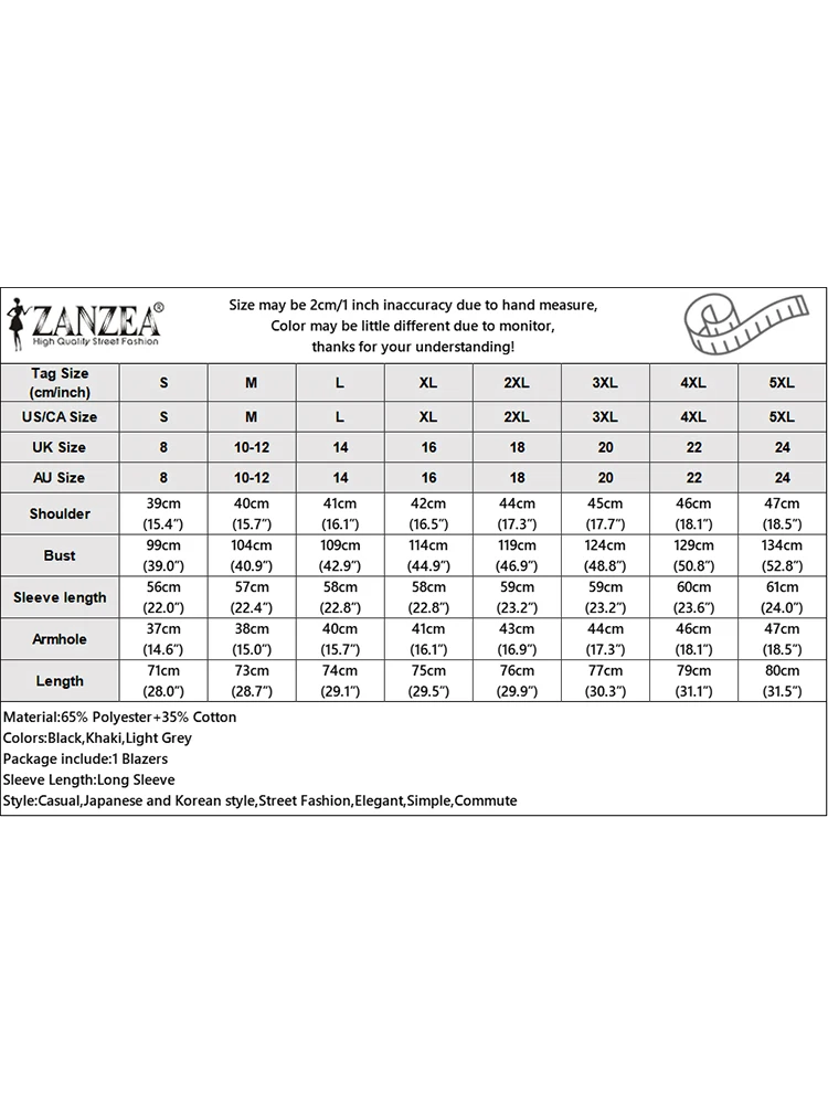 Zanzea เสื้อโค้ทคอปกแฟชั่นลำลองสำหรับผู้หญิง, เสื้อเบลเซอร์แขนยาวเสื้อแจ็คเก็ตทรงหลวมสีล้วนสำหรับ2023ฤดูใบไม้ร่วงแจ็คเก็ตสำนักงานวินเทจมีกระเป๋า