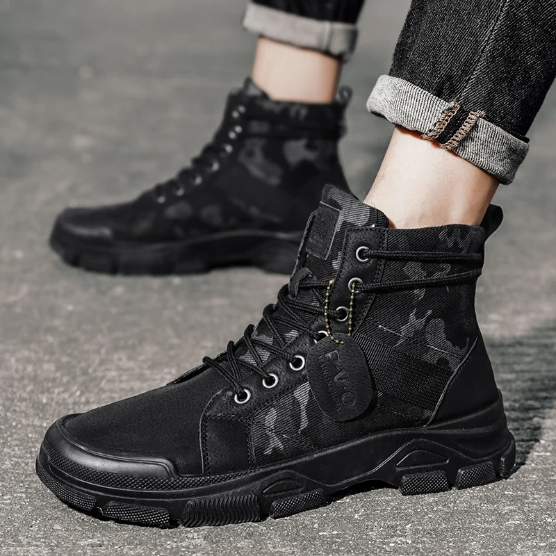 High Top Mens Boots Autumn Winter Men\'s Shoes Work Safety Sneakers Winter Outdoor Casual Sports Sneakers Male Ankle Boots