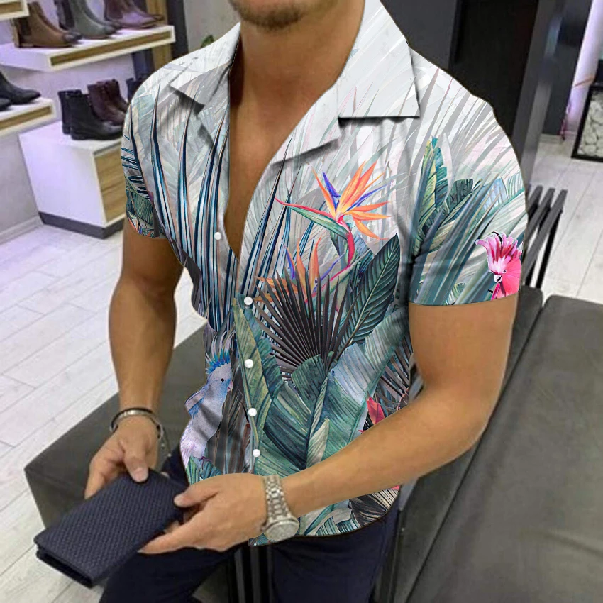 

Hawaii Beach Men's Shirt HD Animal Print Lapel Single Breasted Summer Men's Cardigan Daily Street Wear High-Quality Tops Blouses