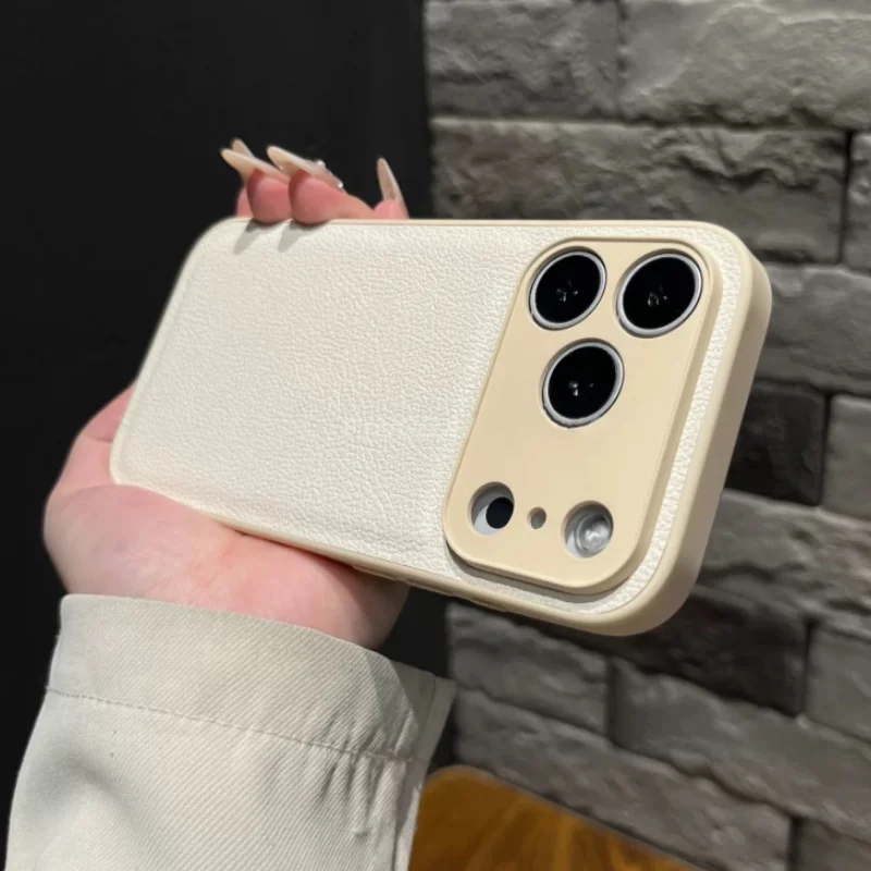 Funda a prueba de golpes con textura de cuero Lichee a la moda para iPhone 17Air 16E 15 14 Plus 13 Mini 12 11 17 Pro Max, funda suave mate