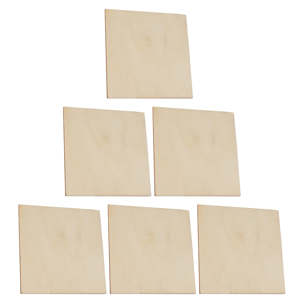 

6 Pcs Square Wood Sheets Unfinished Natural Blank Wooden Slices for Decorations Crafts Projects Sewing Accessories