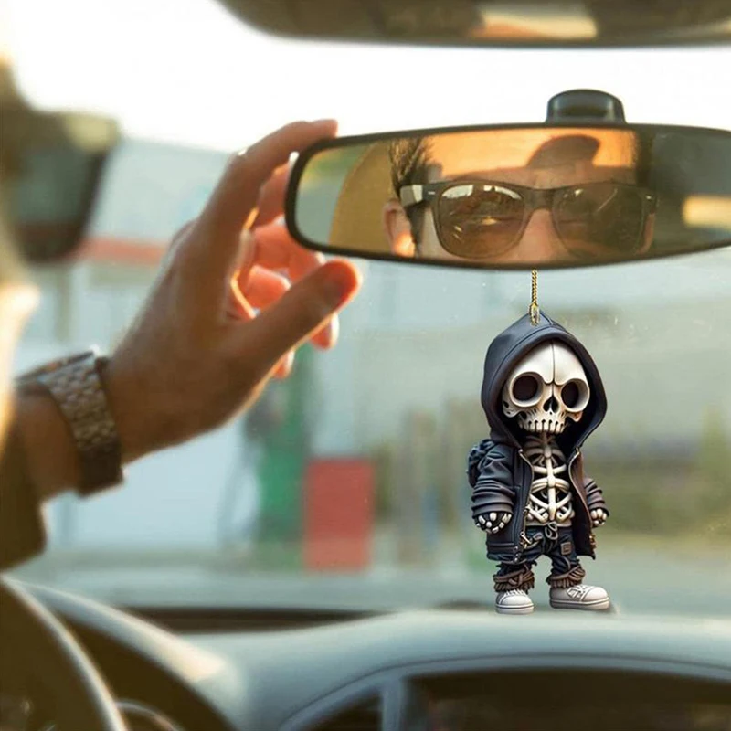 Car Skeleton Figurine Skull Resin Statue Cool Skeleton Decorative For Desk Decor Display Auto Rearview Mirror Pendant Accessory