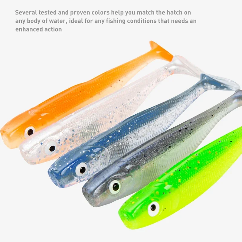 5 pz/lotto occhi 3D Shad Worm Soft Bait 65mm 2g T Tail Jigging Wobblers Fishing Lure Tackle Bass Pike Aritificial Silicone Swimbait