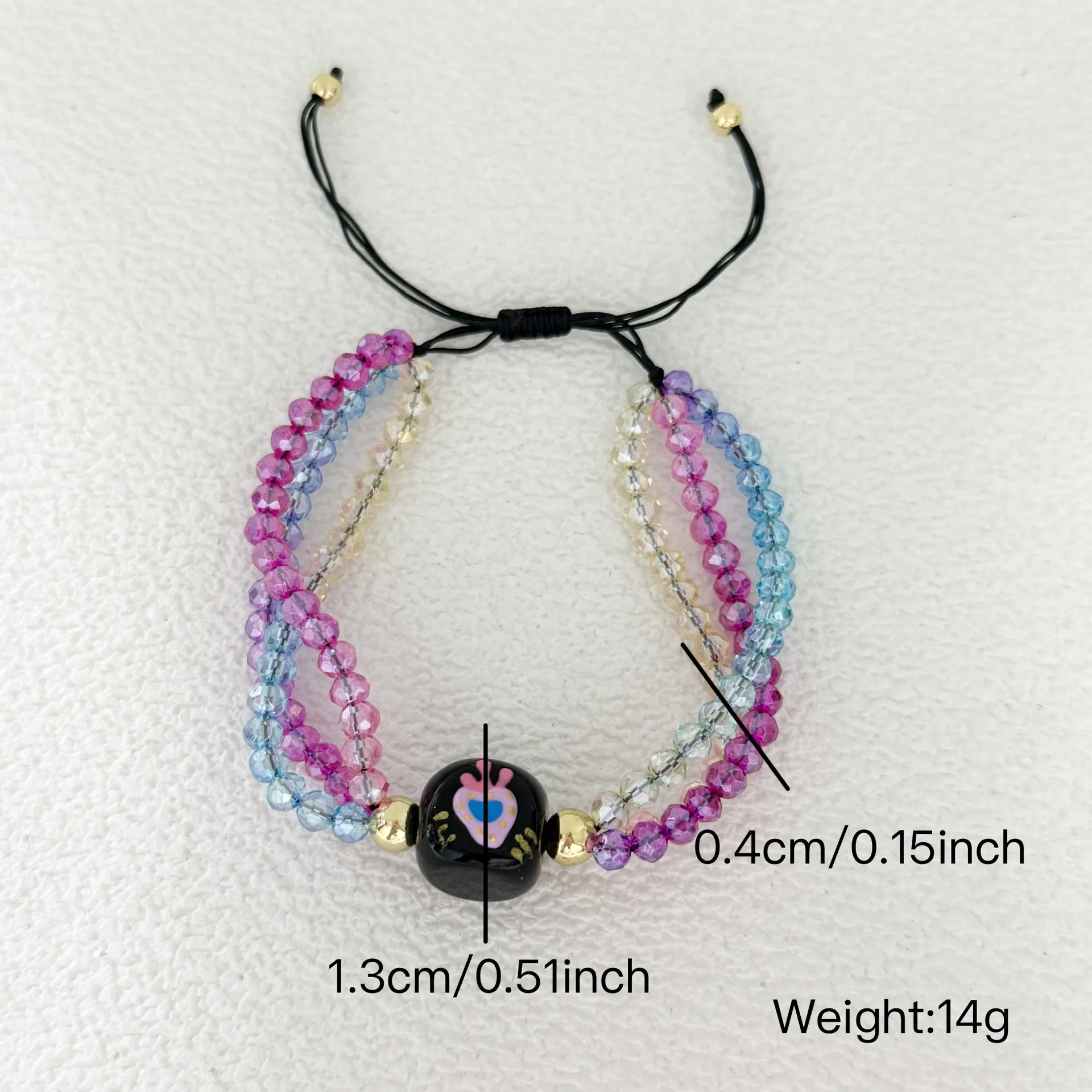 Light Luxury Fruit Beads Color Contrast Crystal Beaded Bracelet, Fade Resistant Adjustable Cute Women Jewelry Gift
