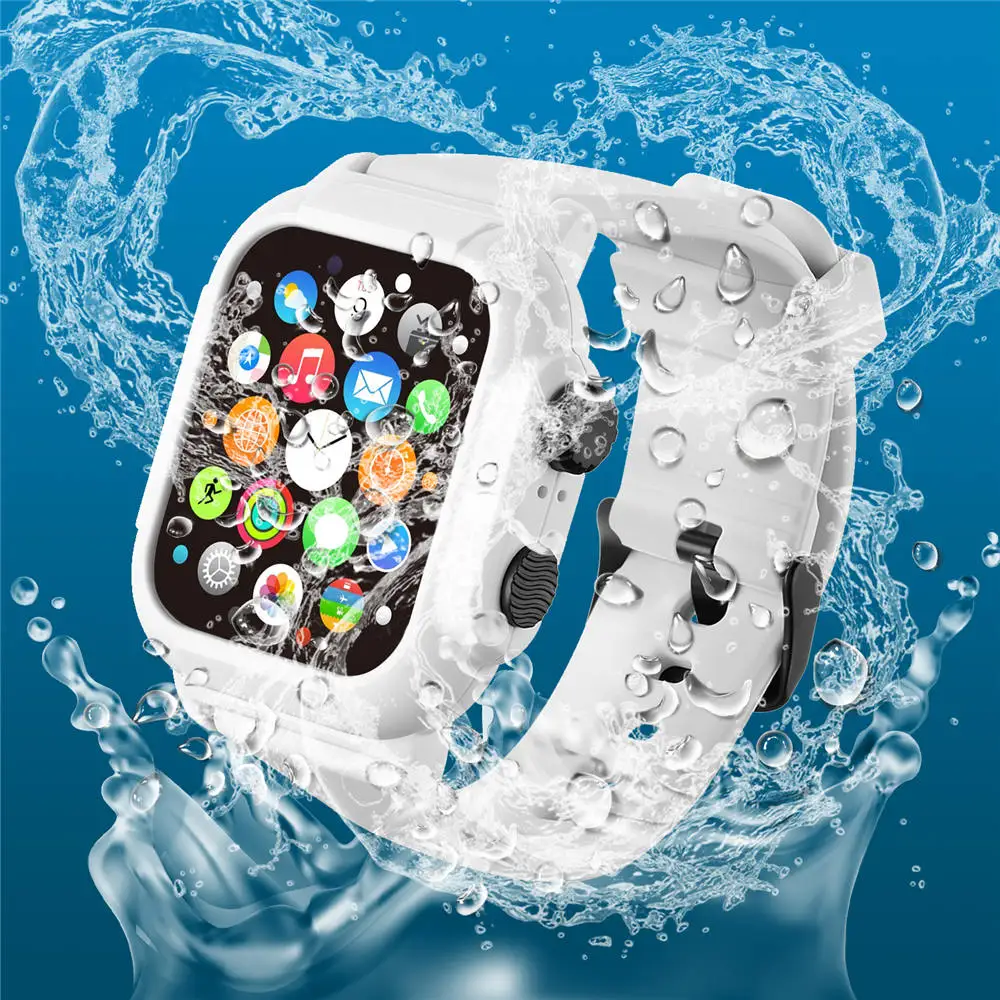 IP68 Waterproof Silicone Case Strap Set For Apple Watch Band iWatch Series 8 7 6 5 4 3 2 42mm 44mm 45mm Cover Sport Wristband