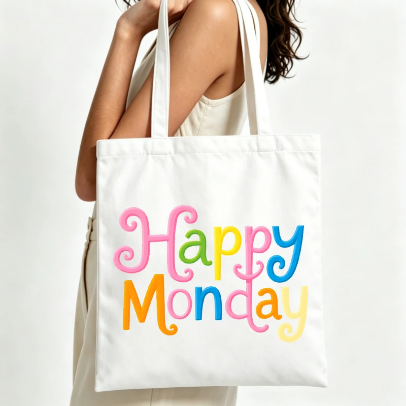 Women's handwritten text canvas tote bag with colorful 