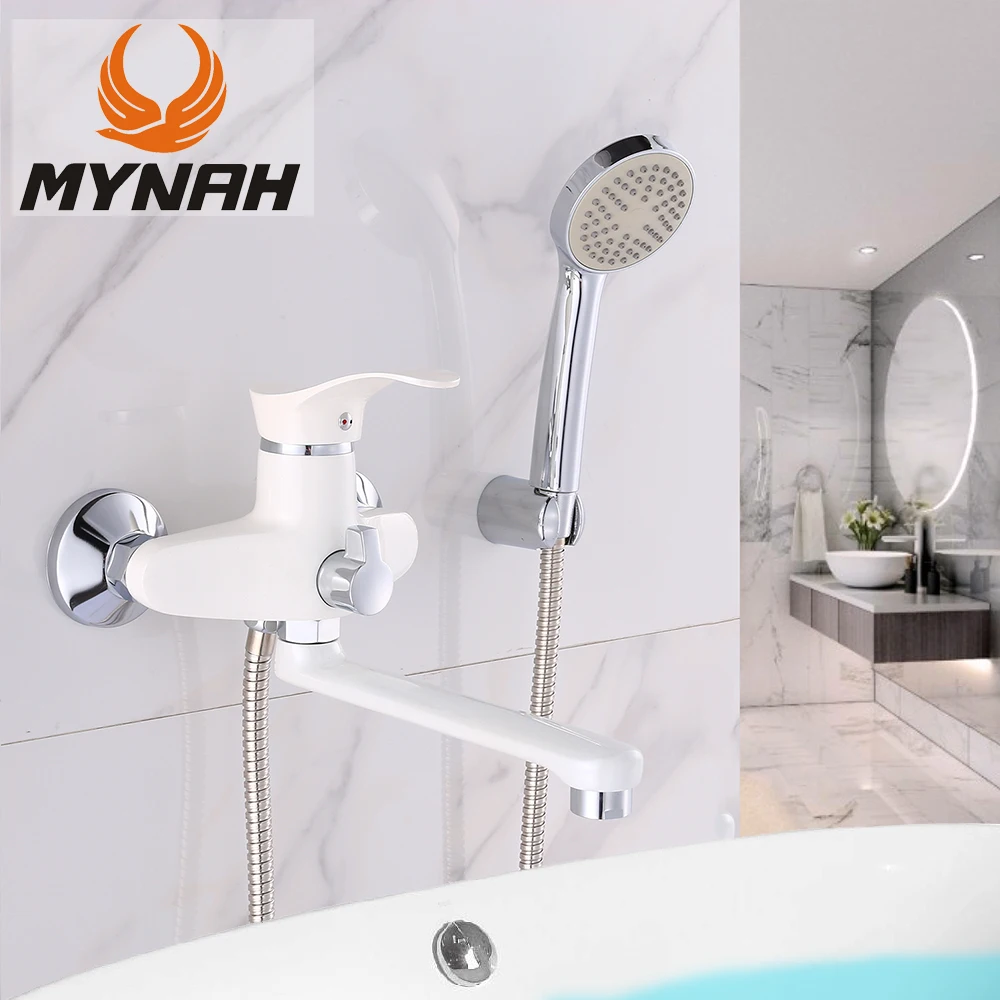 MYNAH White Shower Faucet Set Bath System Bathroom Single Handle Cold and Hot Water Mixer Tap with Hand Shower