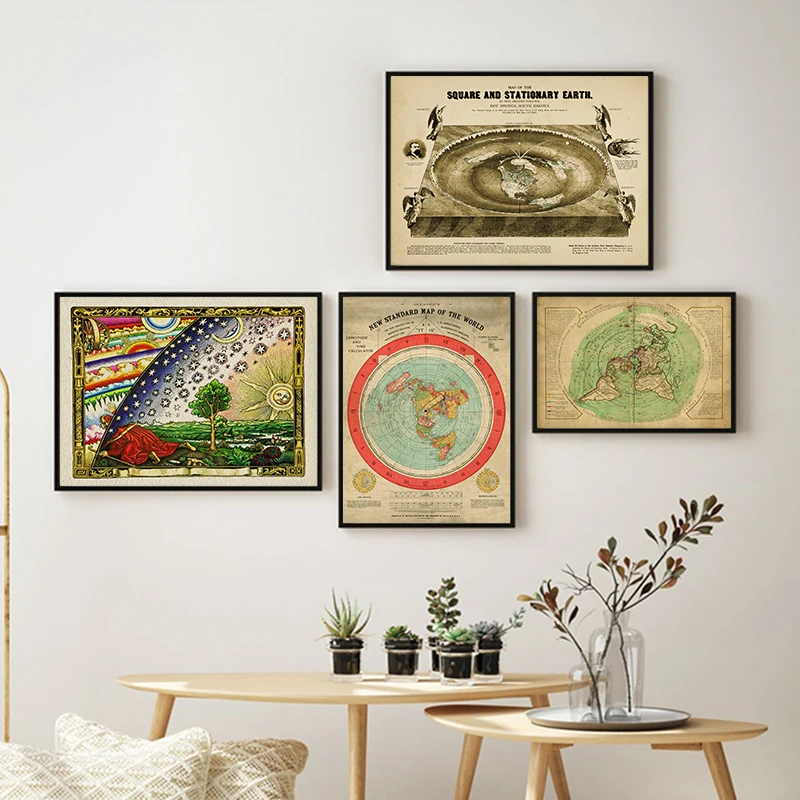 Flammarion Colored Engraving Art Canvas Painting Medieval Flat Earth Map Poster Ancient Cosmogony Print Wall Picture Home Decor