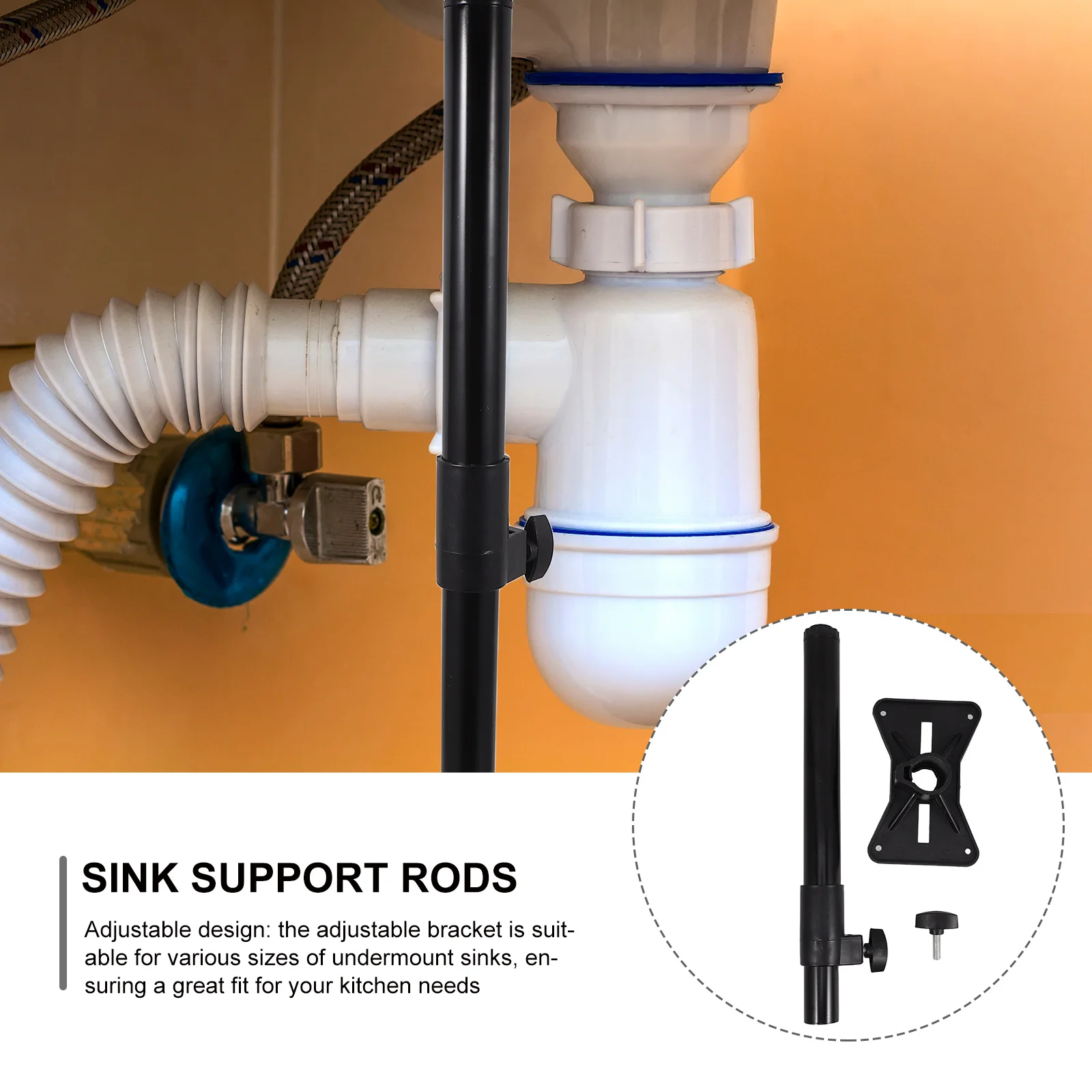 

2pcs Adjustable Undermount Sink Bracket Black Metal Support Poles For Kitchen Bathroom Washbasin Reinforcement Hardware Fixture
