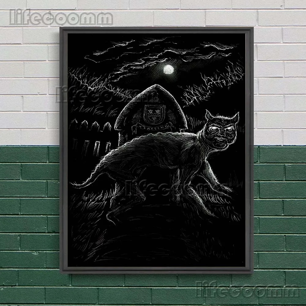 دراكولا القط الأسود الأسود الوردي السكتة الدماغية ملصق فني يطبع القطط الضالة في المقبرة خمر الرسم على لوحات القماش الجدارية ديكور المنزل