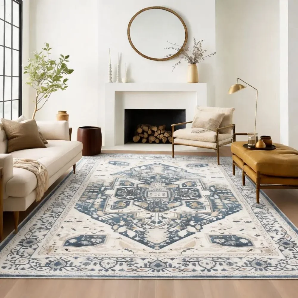VIKAMA Bohemian Living Room Carpet Non-Slip Easy-to-Clean Sofa Coffee Table Mat Bedroom Dining Room Carpet Home Decoration