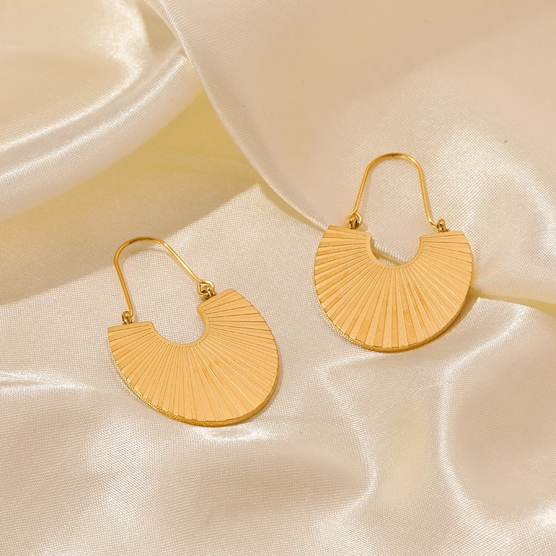 EILIECK 316L Stainless Steel Palm Leaves Fan-shaped Earrings For Women Gold Color Metal Hoop Earrings Designer Girls Jewelry