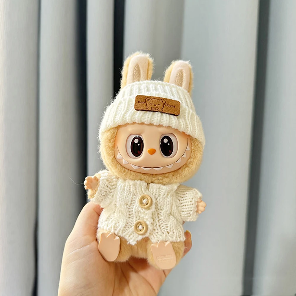 17cm Mini Plush Doll'S Clothes Outfit Accessories for Korea Kpop Exo Labubu Idol Flower Shirt Leather Jacket Skirt Clothing Gift