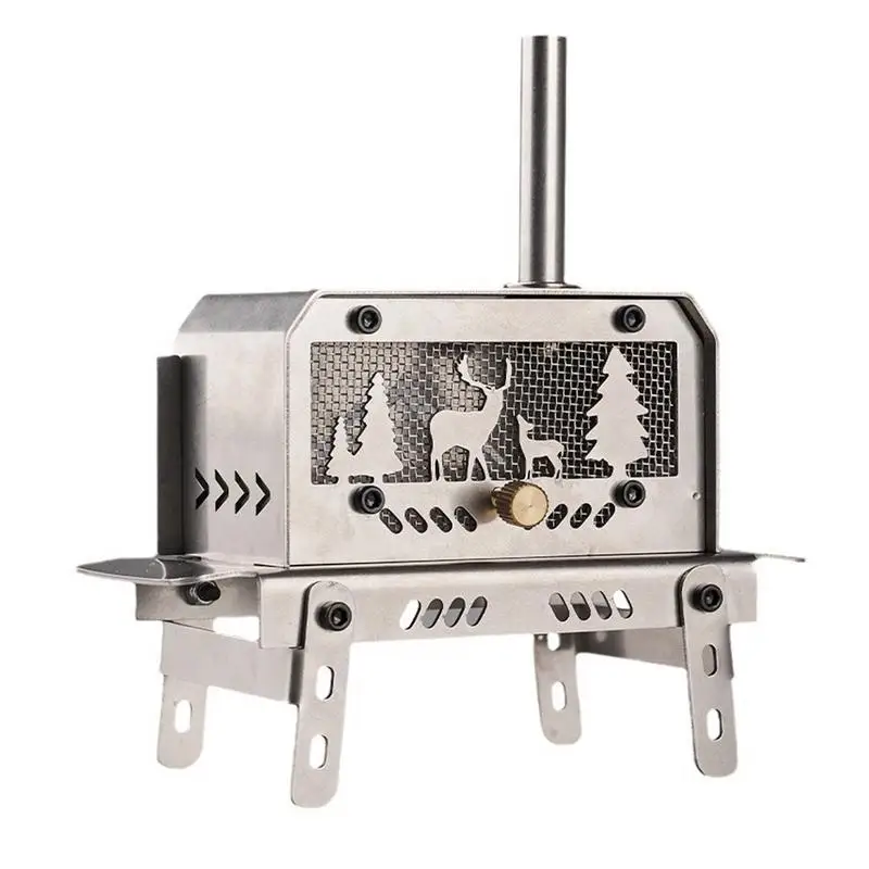 

Portable Wood Burning Stove Folding UltralightCamping Stove Outdoor Incense Holder Christmas Tree And Elk Decor Burner Stove