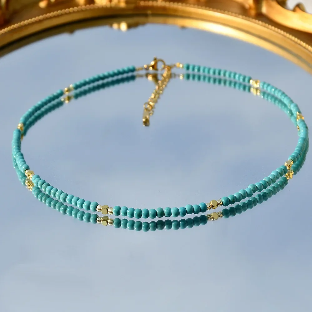 Seulement Boho Turquoise Gemstone Beaded Choker Necklace for Women Not Allergic Evil Eyes Pendant Necklace Jewelry Gift