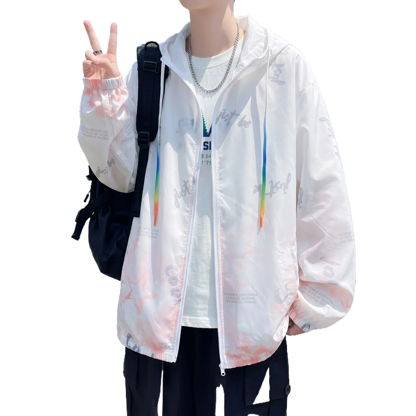 Men's Hooded Sun Protection Jacket New Summer Fashion Lightweight Gradient UV Proof Skin Casual Coat Daily Commute Streetwear