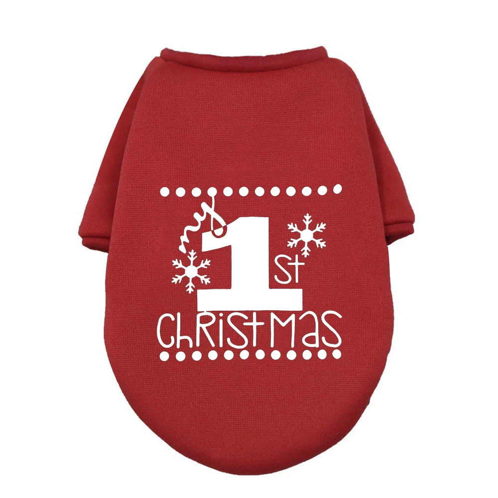 My 1st Christmas Winter Pet Dog Clothes Deer Print Warm Dogs Hoodies Xmas French Bulldog for Puppy Ropa Perro Medium Dog Clothes