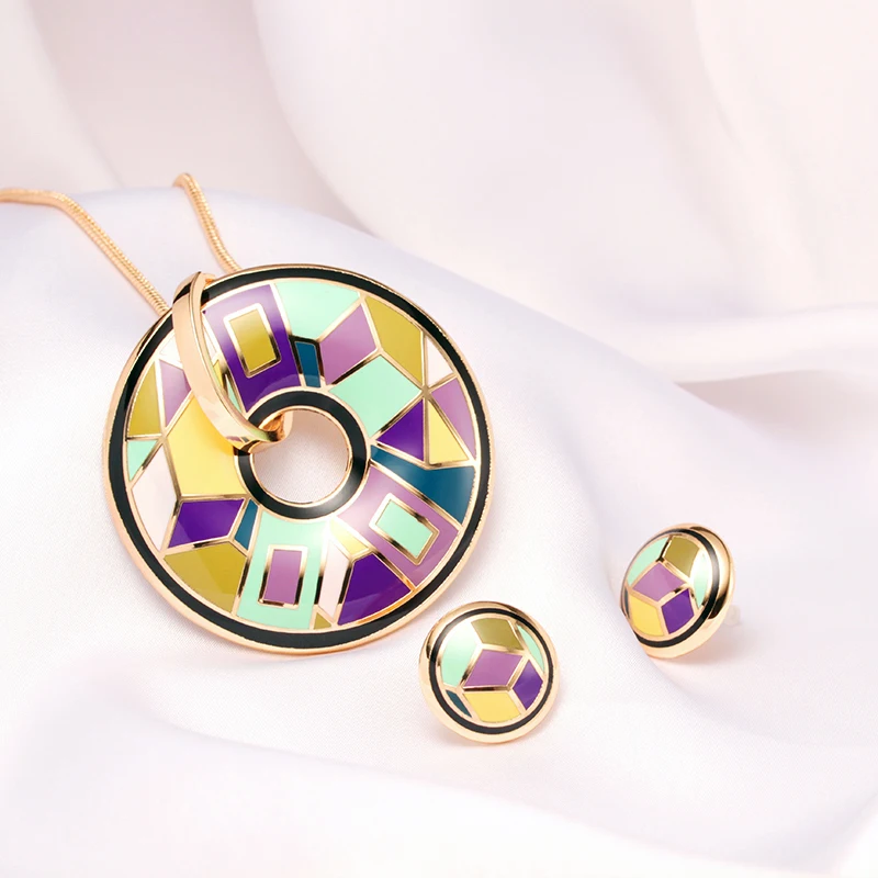 New Arrival Set Women Trendy Gift Sieraden Sets Anniversary Engagement Necklace/Earrings Stainless Steel Enamel Jewelry