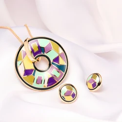 New Arrival Set Women Trendy Gift Sieraden Sets Anniversary Engagement Necklace/Earrings Stainless Steel Enamel Jewelry