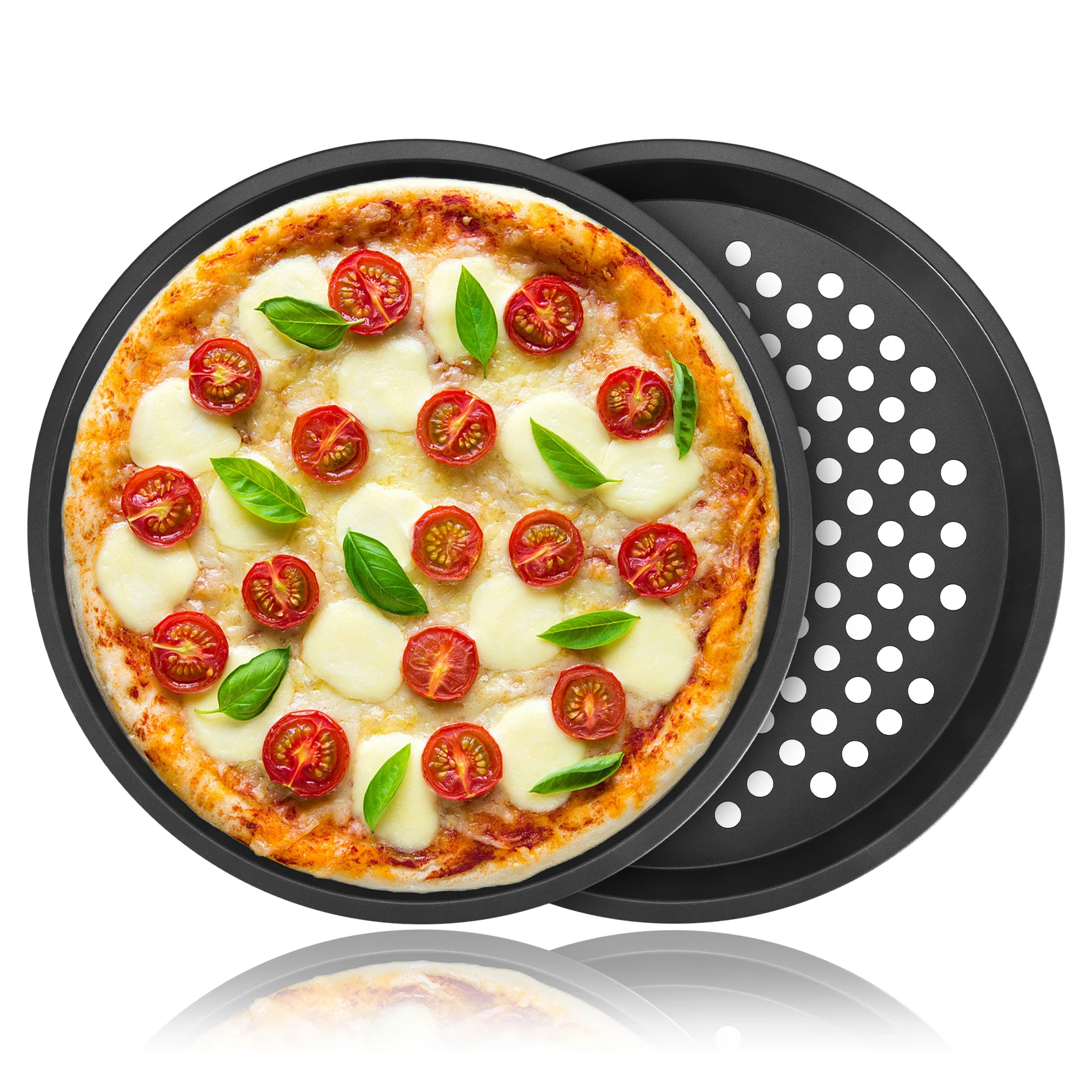 2 Pcs Pizza Crisper Pan, Carbon Steel, Non-Stick, Tray Pizza Pan with Holes,12 Inch